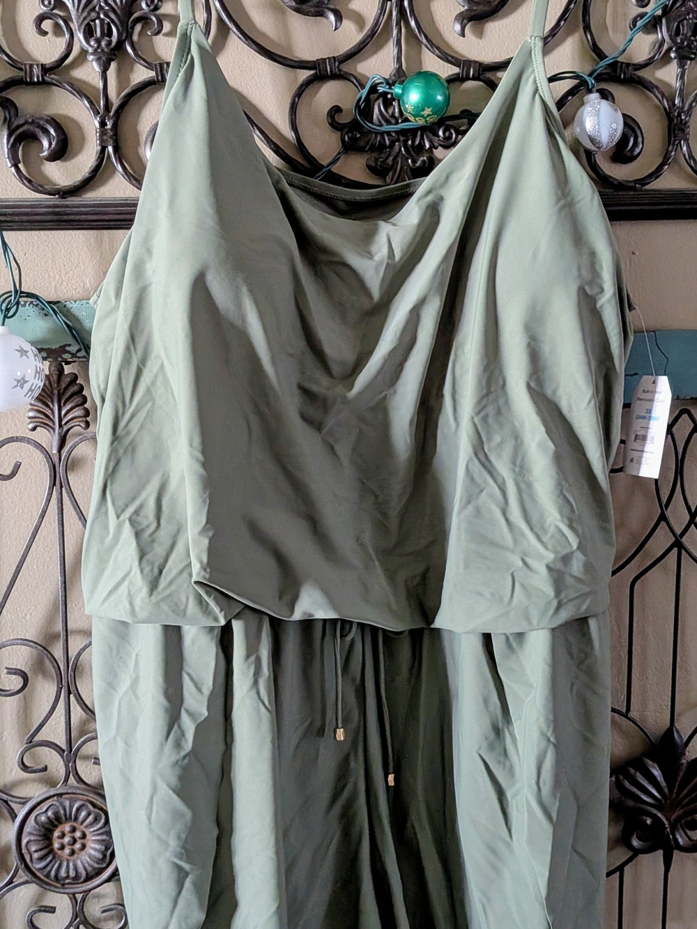 Olive Green Draped Swim romper